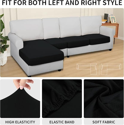 Easy-Going 100% Waterproof 4 Pieces Couch Cushion Covers for Sectional Sofa Left/Right L Shape Chaise Lounge Sofa Seat slipcover Anti-Slip Sofa Cover (3 Seater + 1 Chaise, Black