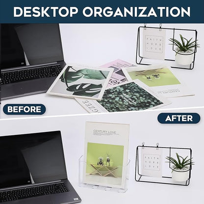Acrylic Brochure Holder 8.5x11 Inches Slant Back Design, Clear Display Stand, Plastic Table Stand Sign Holder,Pamphlet Holder Flyer Holder, Acrylic Display Stand,for Office, Home, Store, 2 Pack