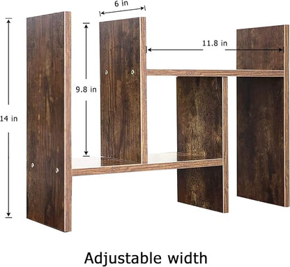 BROWN-BROWN Adjustable Wood Desk Shelf Organizer Office Home Multipurpose Desktop Shelf, Display Shelf Rack Top Mini Bookcase, Free Style Display Desktop Organization
