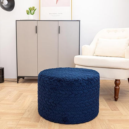 Round Pouf Ottoman 20 x 20 x 14 Inches Boho Poof Home Decor Floor Pouffe Ottoman Foot Rest for Couch Sofa Bean Bag Chairs Living Room Bedroom (Dark Blue)