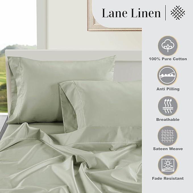 100% Egyptian Cotton King Size Sheets Set – Silky Sateen Weave for Winter Sleep Comfort, Buttery Soft & Durable Christmas Sheets King Size, Snug Fit 15" Deep Pocket, Hotel Comfort at Home - Mineral