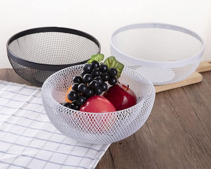 IBWell Metal Wire Woven Fruit Storage Bowl Basket for Kitchen, Large Black Mesh Fruit Stand, for Apple, Pineapple, Banana, Orange, Lemon, Pear, Strawberry, Watermelon (White, Small)