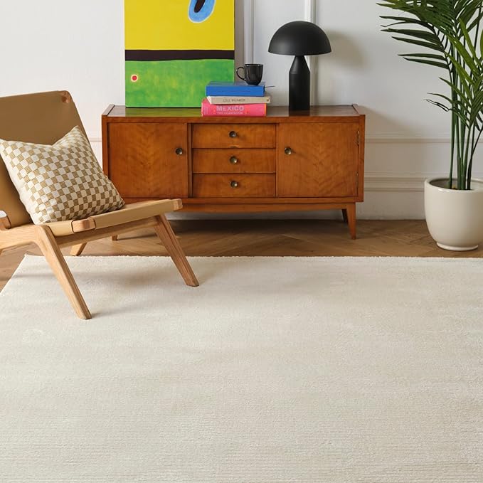 Revival Rugs Stripe 7'10"x10' Washable Area Rug for Living Room Bedroom - 100% Recycled Oeko-TEX Certified, Medium Pile, Beige, Cream