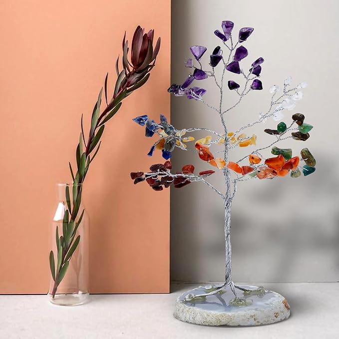 7 Chakra Tree of Life, Healing Crystals & Gemstones Trees for Positive Energy, Wealth & Protection, Feng Shui Home Décor, Office Desk Decoration for Womens, Good Luck Gifts, Money Bonsai Crystal Tree