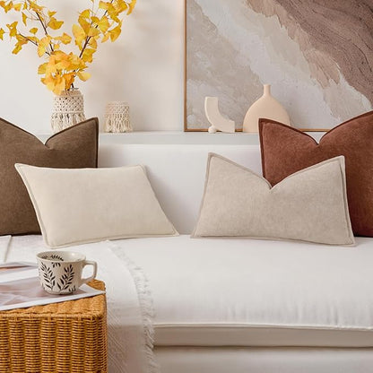 Kevin Textile Waterproof Decorative Pillow Covers Cream White 20x20 Inch Pack of 2 Soft Boucle Textured Throw Pillowcases Elegant Accent Pillows for Couch Sofa Chair Bed Home Decor Indoor Outdoor