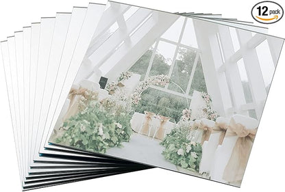 Mwellewm 12 Pcs Mirror Centerpieces for Tables, Acrylic Simulated Glass Round Mirror Tray Decoration Small Circular Plate for Candles Wedding Baby Shower Christmas Party Decor Crafts 7.87 x 7.87''