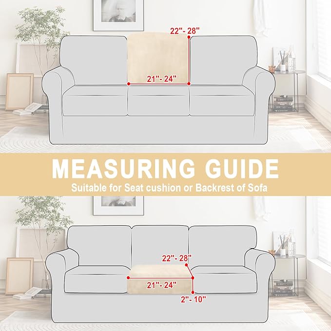 Couch Cushion Cover Velvet 1 Piece Seat Cushion Cover Stretch Armchair Cover Separate Sectional Sofa Slipcovers Furniture Protector (1-Seater or Sofa Backrest, Milk White)