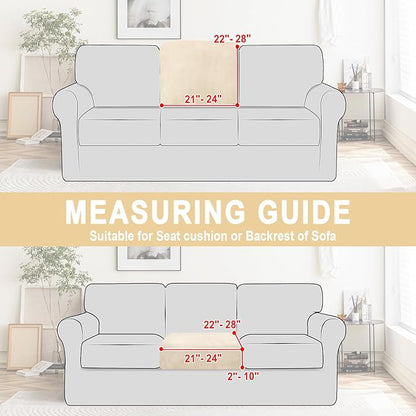 Couch Cushion Cover Velvet 1 Piece Seat Cushion Cover Stretch Armchair Cover Separate Sectional Sofa Slipcovers Furniture Protector (1-Seater or Sofa Backrest, Milk White)