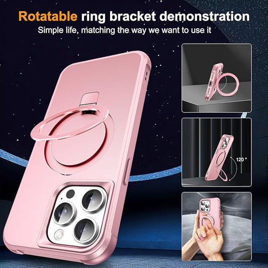 Compatible with iPhone 15 Pro Max Case with Invisible Magnetic O-Ring Stand Military-Grade Case for iPhone 15 ProMax 6.7" [Compatible with Mag-Safe][Great Grip Feeling], Rose Gold