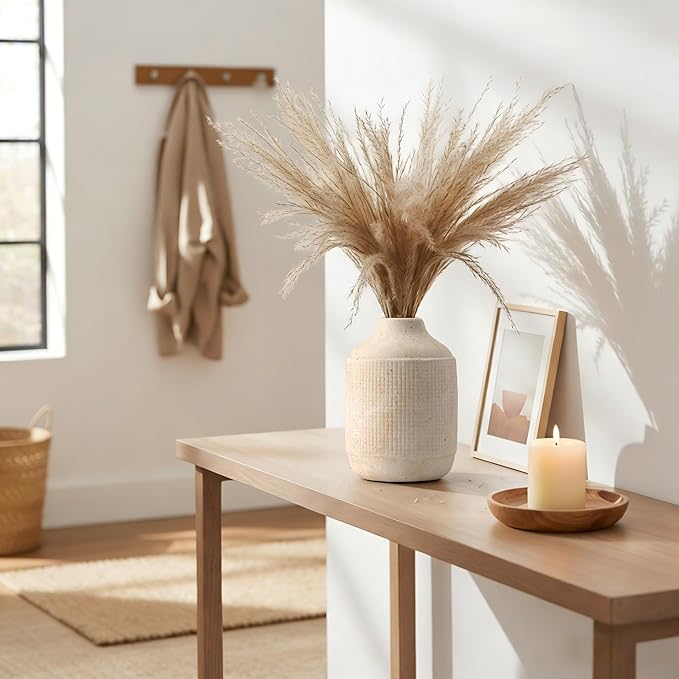 SIDUCAL Ceramic Rustic Farmhouse Vase | 7 Inch Pottery Decorative Flower Sand Glaze Finish Boho Vase for Home Decor, Table, Living Room, Bathroom Decoration, Shelf Decor, Mantel, White