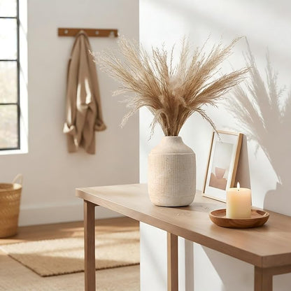 SIDUCAL Ceramic Rustic Farmhouse Vase | 7 Inch Pottery Decorative Flower Sand Glaze Finish Boho Vase for Home Decor, Table, Living Room, Bathroom Decoration, Shelf Decor, Mantel, White