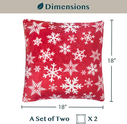 PAVILIA Holiday Throw Pillow Covers 18x18 Set of 2, Decorative Pillow Cases Bed Sofa Couch, Christmas Winter Accent Decor Cushion Bedroom Living Room, Velvet Square Euro Sham Covers, Snowflake Red
