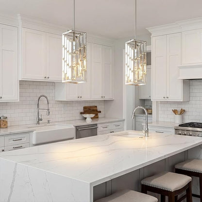Brass Nickel Pendant Lighting Modern Pendant Light, Mini Crystal Chandeliers,Adjustable Pendant Light Fixture for Kitchen Island Dinning Room Bedroom (1 Pack)