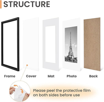 upsimples 8x12 Picture Frame Set of 5, Display Pictures 6x8 with Mat or 8 x 12 Without, Wall Gallery Photo Frames, Black