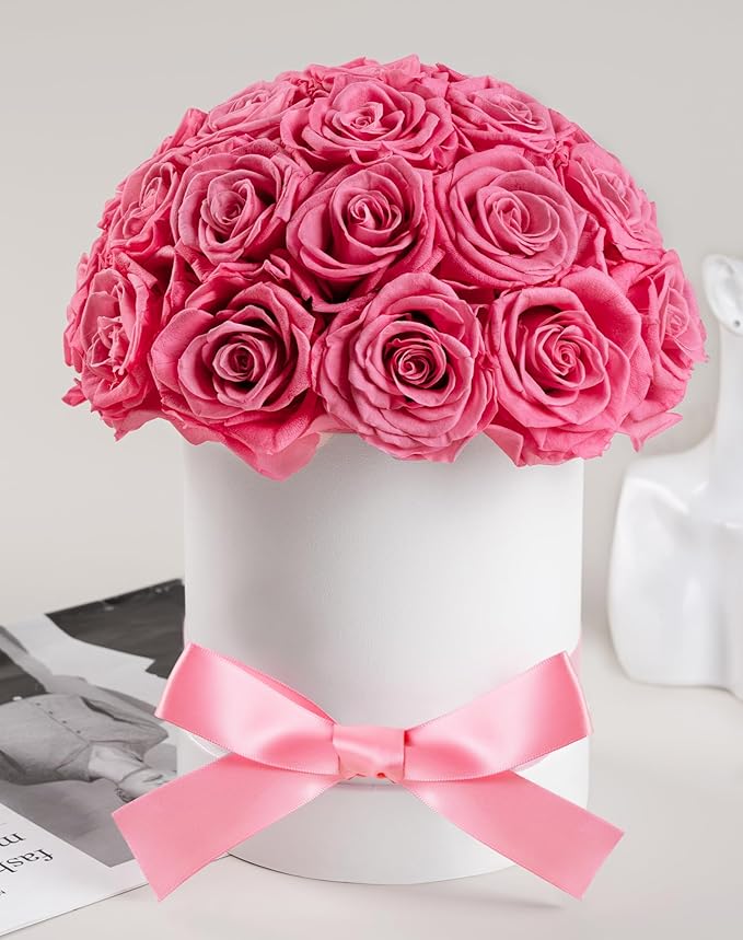 27 Forever Roses Dome in Luxury White Box, Eternal Real Roses Birthday Gifts for Women, Preserved Flowers for Delivery Prime, Anniversary, Valentine's Day, Mothers Day for Mom (Pink)