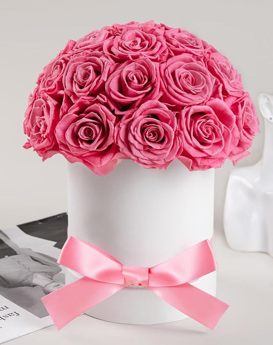 27 Forever Roses Dome in Luxury White Box, Eternal Real Roses Birthday Gifts for Women, Preserved Flowers for Delivery Prime, Anniversary, Valentine's Day, Mothers Day for Mom (Pink)