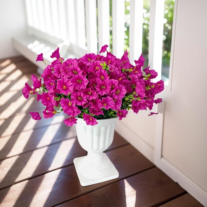 Artificial Silk Flowers for Outdoor Decoration,12 Bundles Faux Flowers Colorful Morning Glory with Eucalyptus Fake Plants Greenery UV Resistant for Outside Front Door Planter Porch Patio Yard