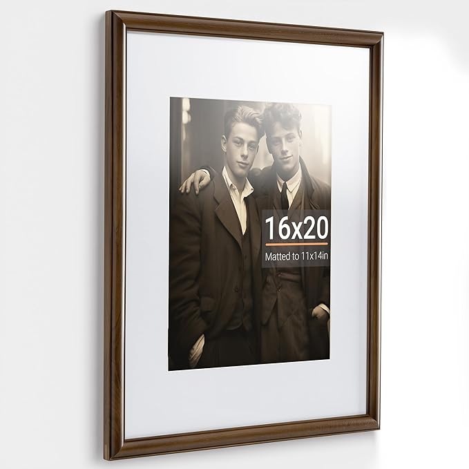 Heimlove 16x20 Picture Frame,16 x 20 Natural Solid Walnut Wood Frame Matted to 11x14 with Tempered Glass,16"x20" Handcrafted wood Poster Frame,Vertical or Horizontal Wall Hanging Display,1 Pack