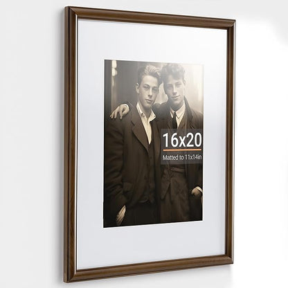 Heimlove 16x20 Picture Frame,16 x 20 Natural Solid Walnut Wood Frame Matted to 11x14 with Tempered Glass,16"x20" Handcrafted wood Poster Frame,Vertical or Horizontal Wall Hanging Display,1 Pack