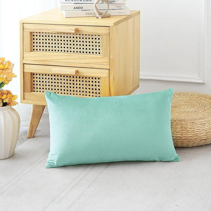 Artscope Luxury Velvet Pillow Covers Decorative Rectangle Pillowcases Soft Solid Cushion Cases for Couch Sofa Bedroom Car Decor 16x24 Inch Aqua Green