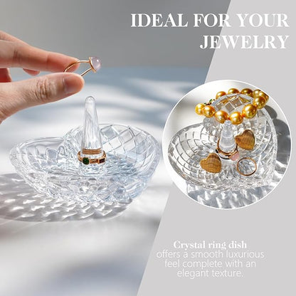H&D HYALINE & DORA Clear Heart Shaped Crystal Jewelry Ring Holder Decorative Glass Ring Dish Crystal Jewellery Tower Gifts for Women