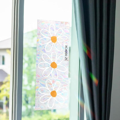 4 Sheets PVC Static Flower Suncatcher Window Stickers, Reusable Rainbow Daisy Prism Window Clings, Anti Collision Shiny Glass Stickers Decoration for Bird Home Shop Office Classroom Mirror