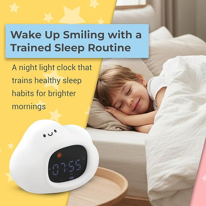 App-Controlled Kids Sleep Trainer – Color-Changing Night Light Alarm Clock with Sounds, OK-to-Wake Toddler Clock, USB-C Corded with Backup Battery, Gift for Boys & Girls - Cloud Alarm Clock for Kids