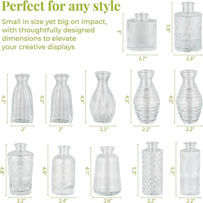 BEAHOT 32 Pack Bud Flower Vase in Bulk,Mini Vintage Glass Clear Vases for Centerpieces,Wedding Decor,Party & Home Decaration,Mother's Day (Clear)