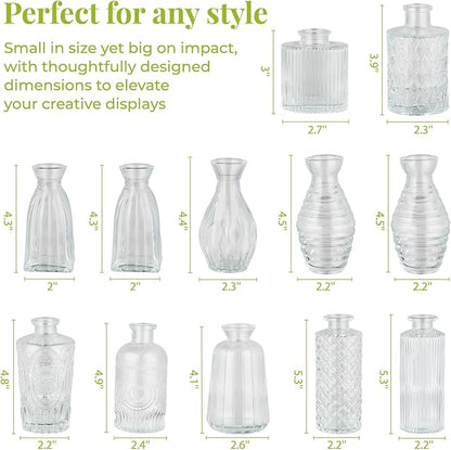 BEAHOT 32 Pack Bud Flower Vase in Bulk,Mini Vintage Glass Clear Vases for Centerpieces,Wedding Decor,Party & Home Decaration,Mother's Day (Clear)