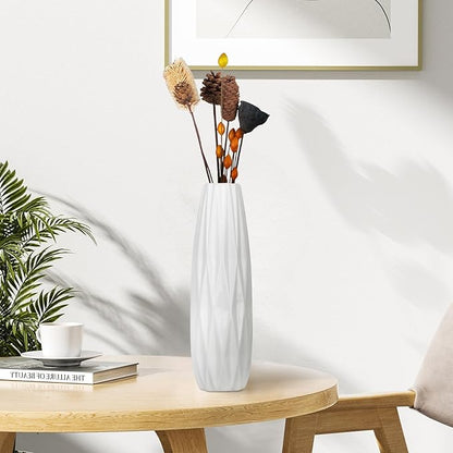 12Inch Tall Vase White Ceramic Flower Vase for Pampas Grass,Home Decor, Modern Textured Vases for Living Room Decorations,Table Centerpieces,Shelf,Farmhouse Small Ceramic Vase