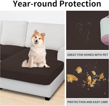 Easy-Going Stretch 4 Pieces Couch Cushion Covers for Sectional Sofa Left/Right L Shape Chaise Lounge Sofa Seat slipcover Anti-Slip Sofa Cover Soft (3 Seater + 1 Chaise, Chocolate)