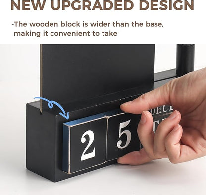 SELEAD Wooden Block Desk Calendar with Chalk Board - Daily Desktop Perpetual Calendar Words Sign Quotes for Home Office Classroom Decor, Teachers Students - Black