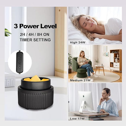 Ceramic Wax Melt Warmer with Timer - Electric Wax Warmer, Oil Burner & Candle Melter, Adjustable Heat and Auto Shut-Off for Home Office Decor, Ideal Gift（Black）