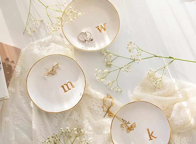 COLLECTIVE HOME - Ceramic Jewelry Tray, Decorative Trinket Dish for Rings Earrings Necklaces Bracelet Watch Keys, Birthday Mother's Day Christmas Gift for Women, 4.75", Glossy (r)