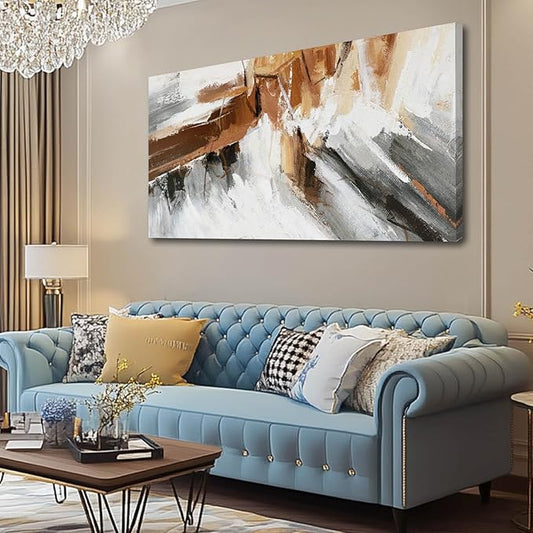 Graffiti Art Pictures Abstract Canvas Paintings White and Brown Poster Print 24"x48" Artwork for Bedroom Office Decorations
