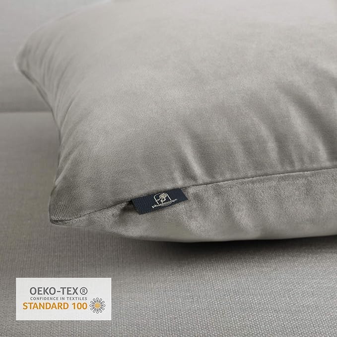 Phantoscope Pack of 2 Velvet Decorative Throw Decorative Pillow Cover Soft Solid Square Cushion Case for Couch Mist Grey 24 x 24 inches 60 x 60 cm