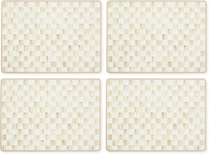 MACKENZIE-CHILDS Set of 4 Cork-Back Placemats, Hard-Finish Table Mats, Brown-and-White Mocha Check