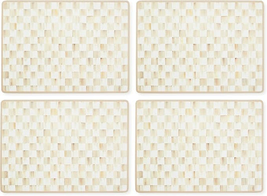 MACKENZIE-CHILDS Set of 4 Cork-Back Placemats, Hard-Finish Table Mats, Brown-and-White Mocha Check