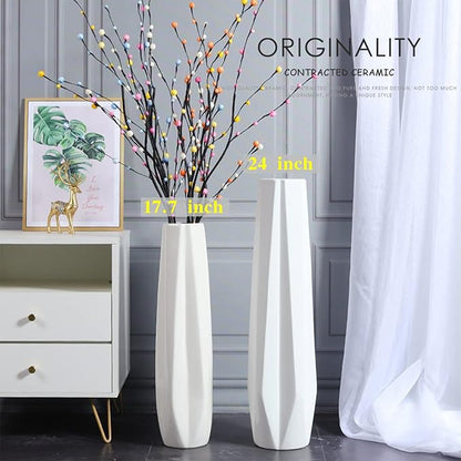 Ceramic Floor Large Vase 24 Inches Tall,White Modern Flower Tall Vases for Office, Home,Farmhouse,Living Room Décor,Simple Origami Design Fall Decorative Porcelain Flower Arrangement Vase Ideal Gift