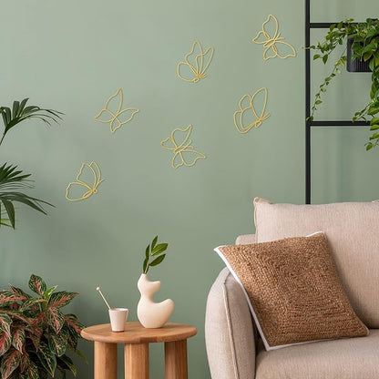 Hotop 6 Pieces Metal Butterfly Wall Decor Metal Wall Art Heart Hanging Decorations Wire Flowers Decals Decor for Kitchen Bathroom Indoor Outdoor Wedding Birthday Party(Classic,Gold)