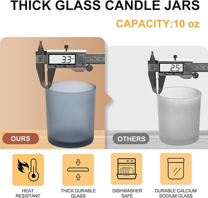 10 OZ Thick Candle Jars for Making Candles 15 Pcs, Empty Jars with Wood Lids for Candle Making, Sample Container, Frosted Grey