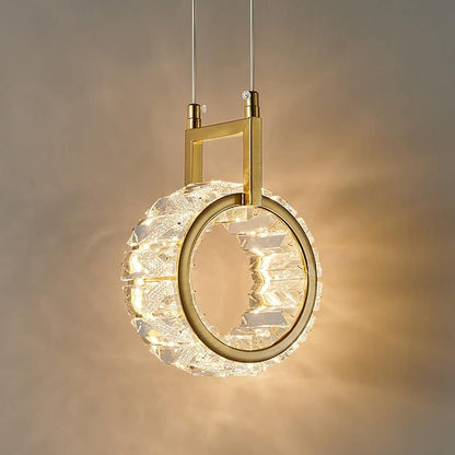 Kitchen Island Mini Light Fixture Modern Led Crystal Pendant Light Gold Round Chandelier for Dining Room Living Room Kitchen Bedroom Bar（1-Pack）