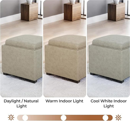 CHITA Storage Ottoman Cube with Tray Lid, Small Footstool with Storage, Square End Table for Living Room and Bedroom, Faux Leather in Stone Gray