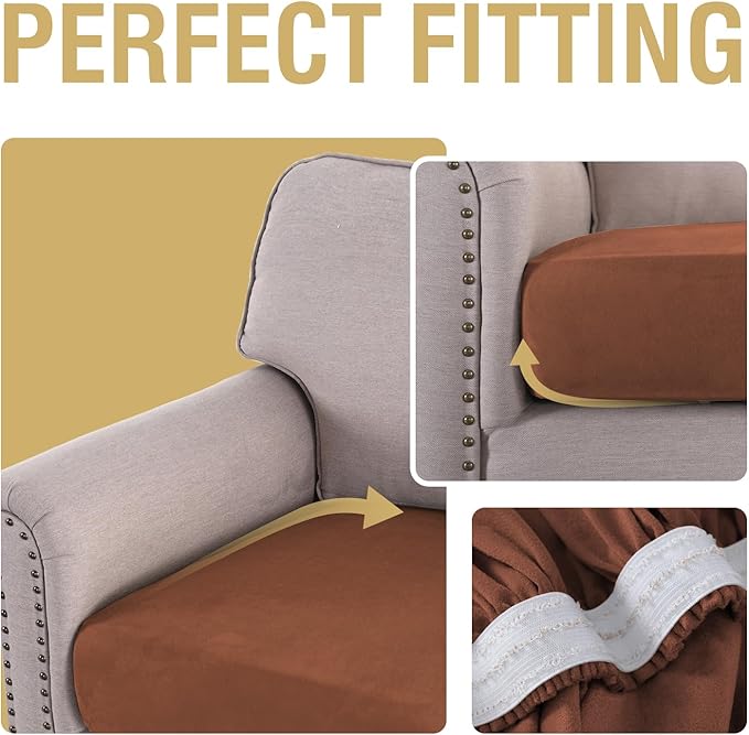 H.VERSAILTEX Individual Sectional Cover Stretch Sofa Covers Soft Suede Cushion Covers for Couches and Sofas 3 Seater Couch Cover Washable(3 Piece Sofa Cover,Vintage Clay)