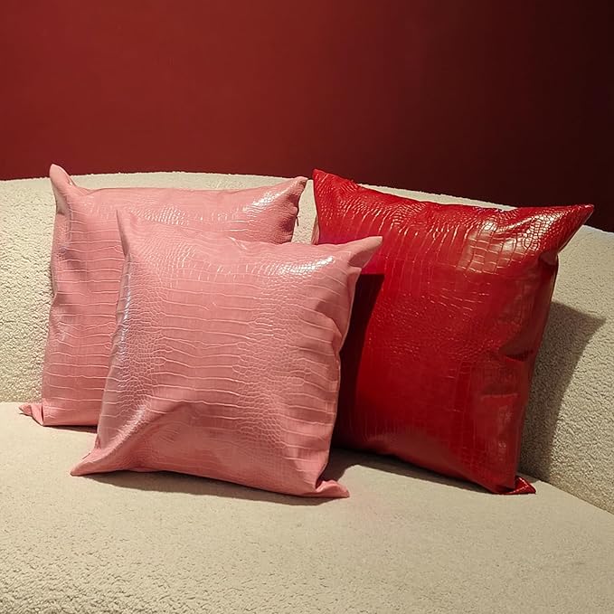 Faux Leather Throw Pillow Covers 18X18 Inch Set of 2 Christmas Red Outdoor Modern Farmhouse Solid Decorative Pillow Covers for Room Couch Living Bedroom Bed Sofa