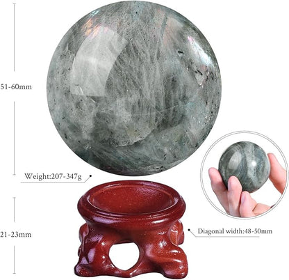 Nupuyai Natural Moonstone Crystal Ball with Resin Stand, Healing Crystal Sphere for Home Decor 2.01"-2.36"(51mm-60mm)