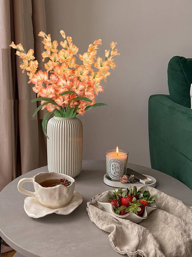 IPOPU Orange Fake Flowers - 5PCS Gladiolus Artificial Flowers, 33" Silk Gladiolus Faux Flowers with Long Stems for Tall Vase Wedding Centerpieces, Home Table Party Decor