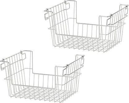 TRINITY 2-Pack Stackable Metal Wire Storage Baskets With Handles, EcoStorage Chrome, 14 Inches