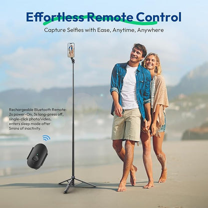 ULANZI TT88 Magnetic Tripod for iPhone 17, 57" Extendable Selfie Stick w Remote, 2-in-1 Phone Clip & Dual Cold Shoe Mounts-Lightweight Phone Tripod Stand for Vlogging, Travel, Video Recording, Black
