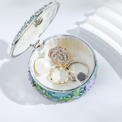 YU FENG 2.1inch Small Vintage Round Trinket Box Hinged Trinket Boxes Jeweled Ring Box Jewelry Trinket Box Gift for Girl Women Christmas Gift